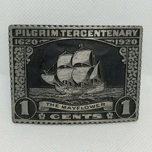 Pilgrim Tercentenary Mayflower Pewter Belt Buckle